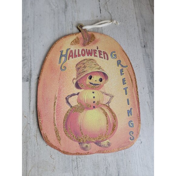 unbranded Other - Vintage Halloween greetings pumpkin sign home decor hanging prop